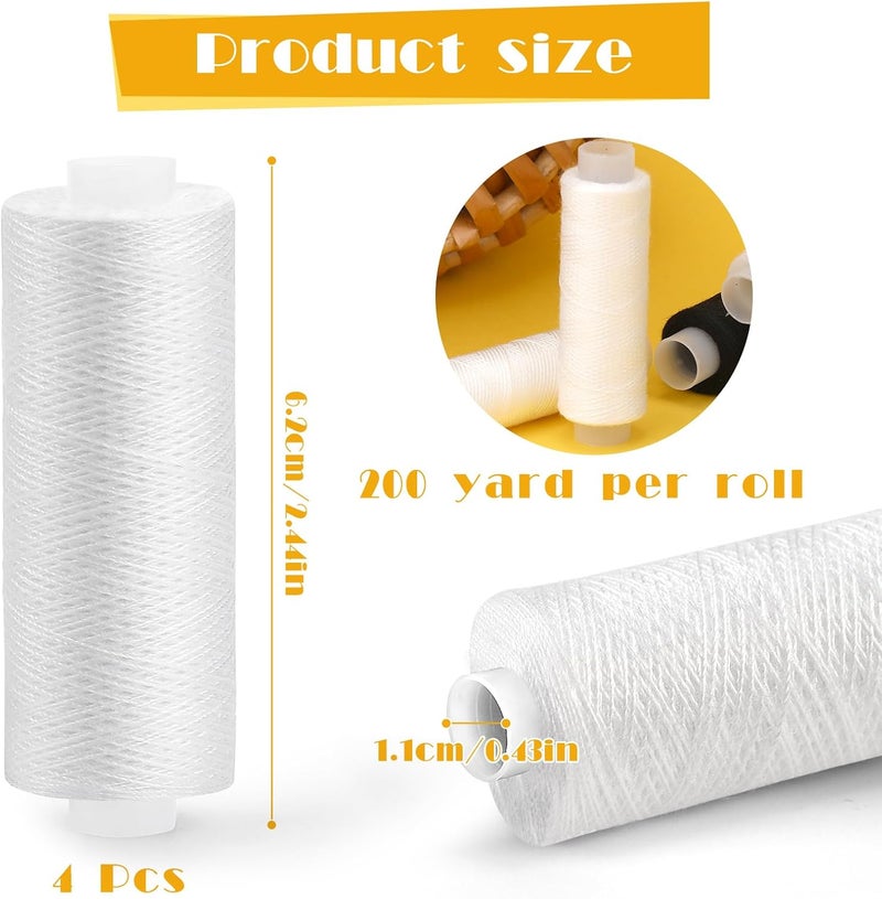 ZMAAGG Thread for Sewing, White Polyester Sewing Thread, 4 Rolls 200 Yards Per Roll All Purpose Sewing String for Sewing Machine, Hand Stitching, Embroidery - Image 2